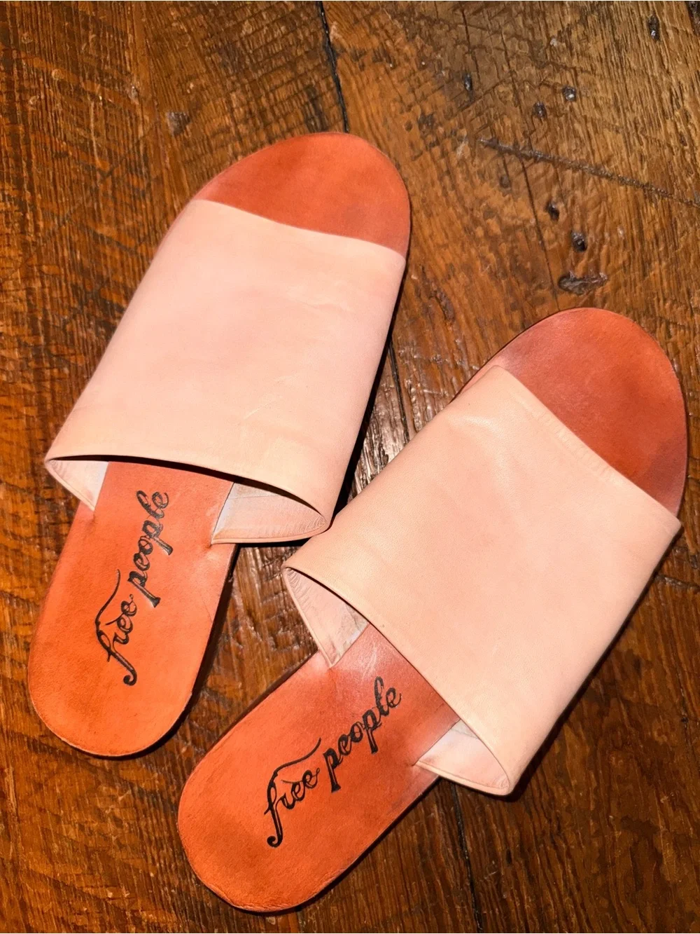 Free People Pale Pink and Rust Slide Sandals